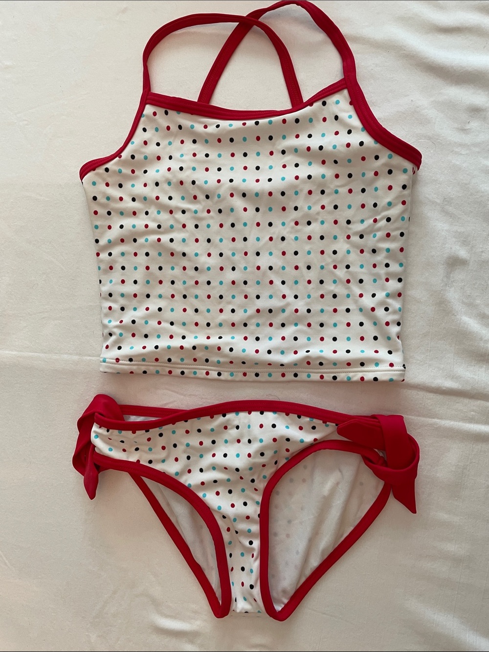 Raisins Tankini Swimsuit with polka dots w/Red Trim